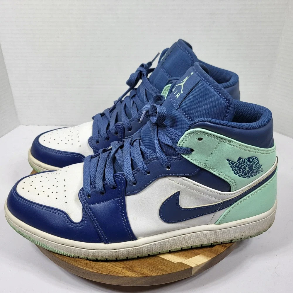 Jordan 1 Mid Mystic Navy Mint Foam White Mens 10.5 554724-413 Blue Green Sneaker